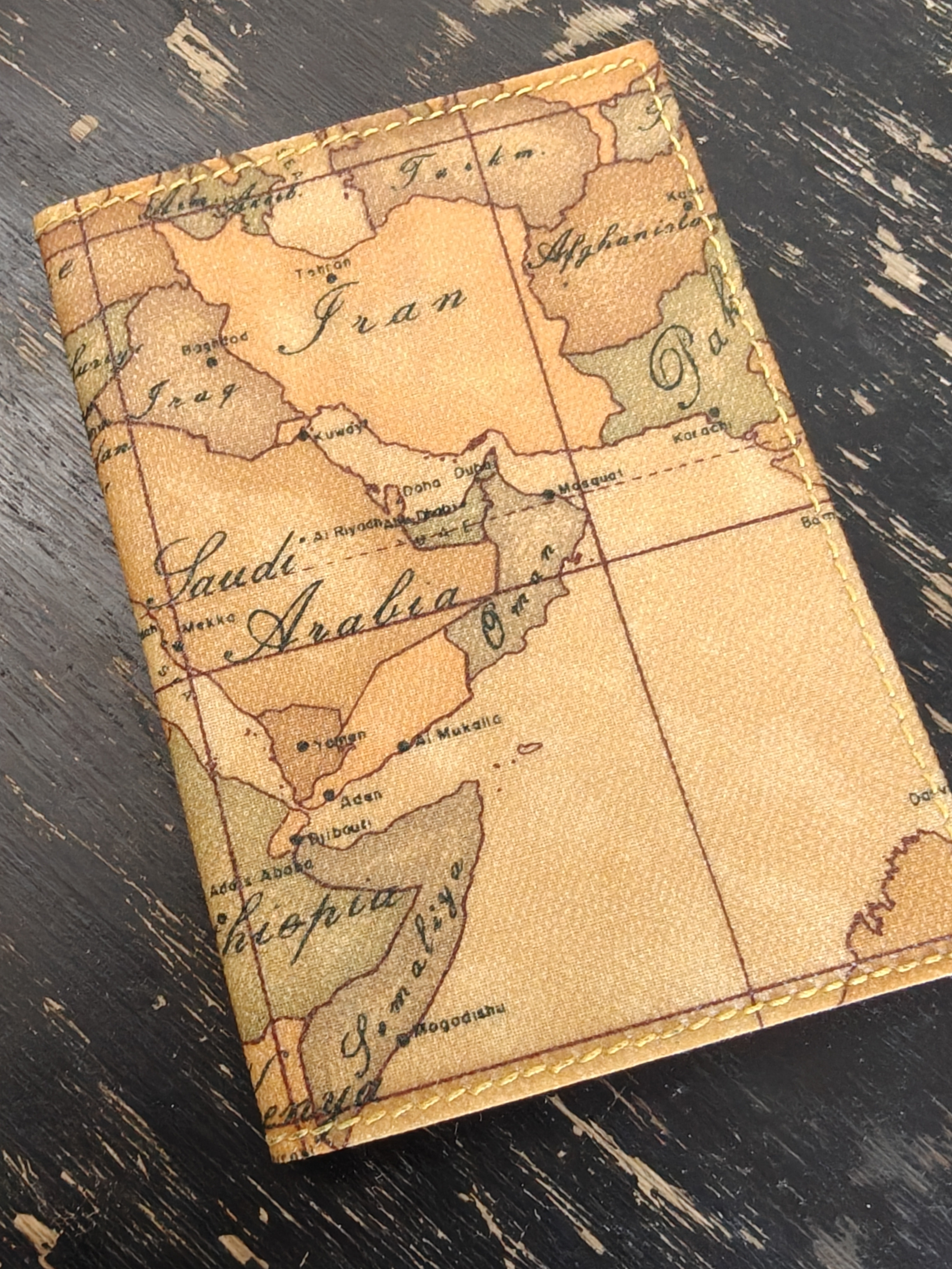 Vintage Map Passport Wallet  Tan And Green Map Print